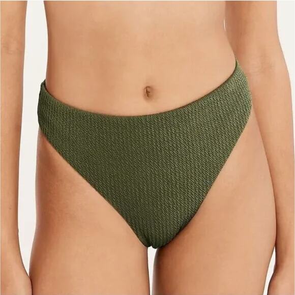2/$15 NWT J. Crew Textured Curved-Waist Cheeky Bikini Bottom Green High-Cut Sz S - Picture 1 of 8